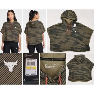 Under Armour Project Rock Womens Green Camo Short Sleeve Hoodie Size Medium
